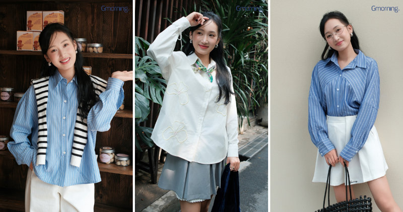 Áo sơ mi oversize mềm mát cùng quần short cạp cao biển cực kỳ năng động, phóng khoáng và tôn dáng.